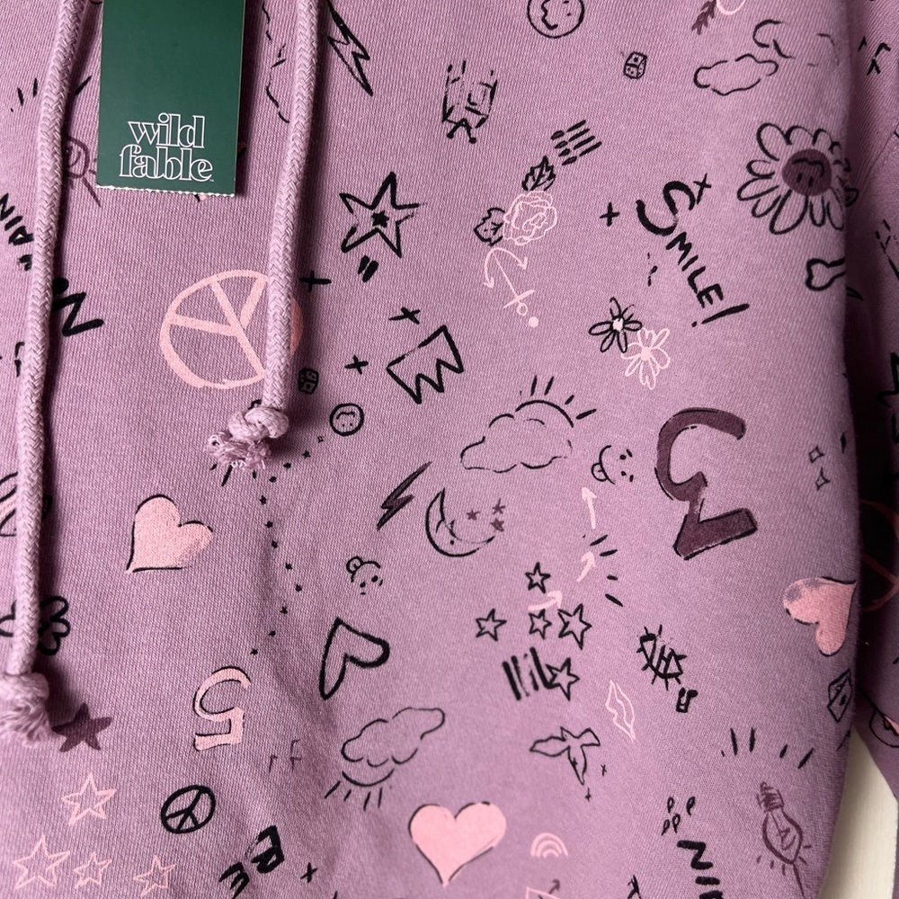 🛍️Wild Fable Women Lavender/Pink Graphic Hoody Fleece Cropped Casual Boxy Small - Picture 4 of 8